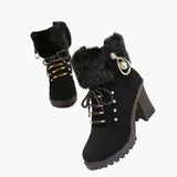 Florence | Women's Heeled Winter Ankle Boots – Lace Up with Faux Fur Trim