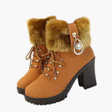 Florence | Women's Heeled Winter Ankle Boots – Lace Up with Faux Fur Trim