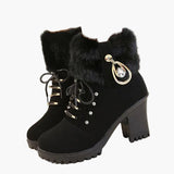 Florence | Women's Heeled Winter Ankle Boots – Lace Up with Faux Fur Trim