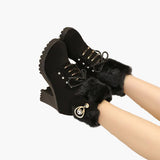 Florence | Women's Heeled Winter Ankle Boots – Lace Up with Faux Fur Trim