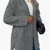 Chloe | Women's Teddy Fleece Hooded Jacket - Cosy Button Up Cardigan