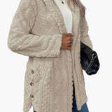 Chloe | Women's Teddy Fleece Hooded Jacket - Cosy Button Up Cardigan