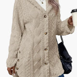 Chloe | Women's Teddy Fleece Hooded Jacket - Cosy Button Up Cardigan