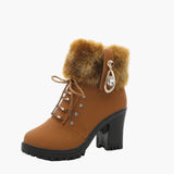 Florence | Women's Heeled Winter Ankle Boots – Lace Up with Faux Fur Trim