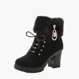 Florence | Women's Heeled Winter Ankle Boots – Lace Up with Faux Fur Trim